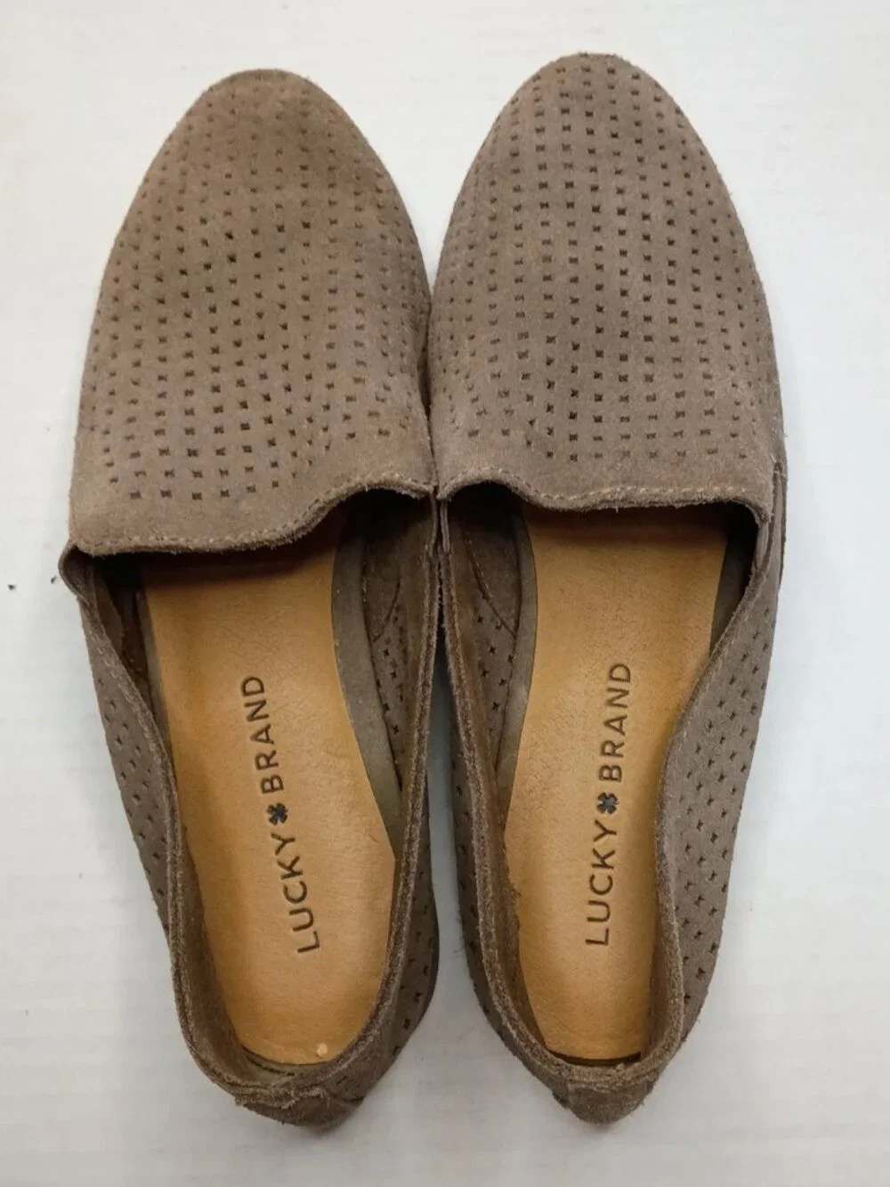 Lucky Brand Carthy Grey Perforated Suede Loafer Flats Women's Size 8.5
